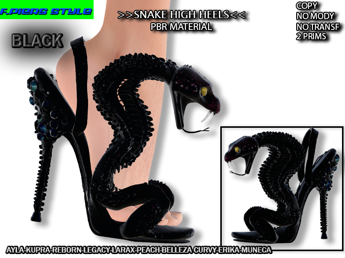 >>BLACK SNAKE HIGH HEELS<<P.Piers Style