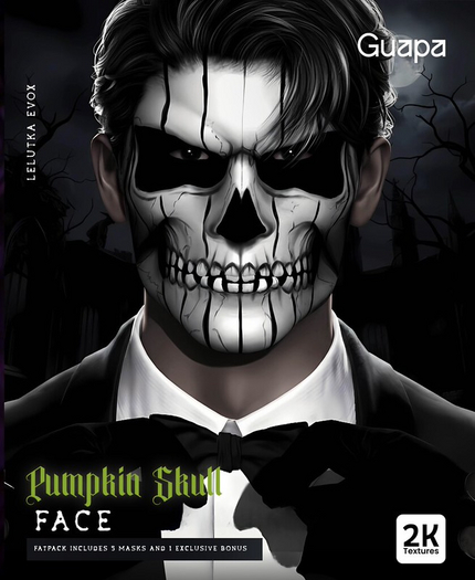 Guapa - Pumpkin Skull Face For Lelutka Evox - Fatpack