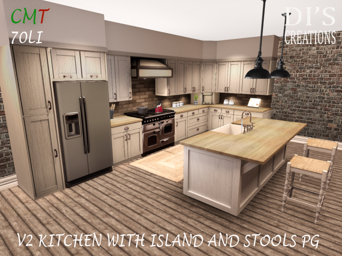 V2 KITCHEN WITH ISLAND AND STOOLS PG