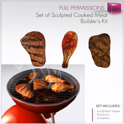 Full Perm Sculpted Cooked Meat - Chicken Leg - Steak - Food Set Builder's Kit Set