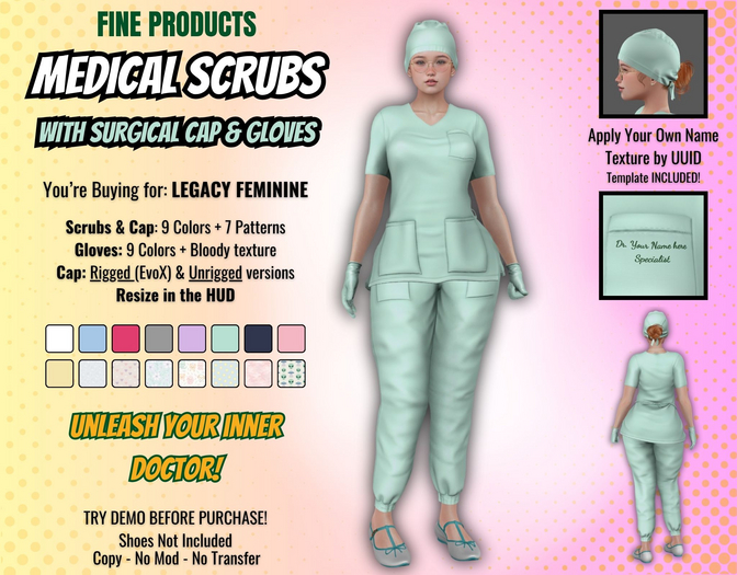 FP - Female Medical Scrubs With Surgical Cap LEGACY F