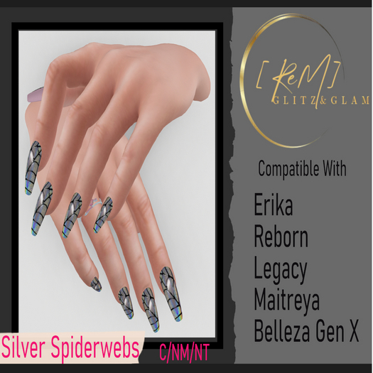 [ReM]  Silver Spiderwebs nails