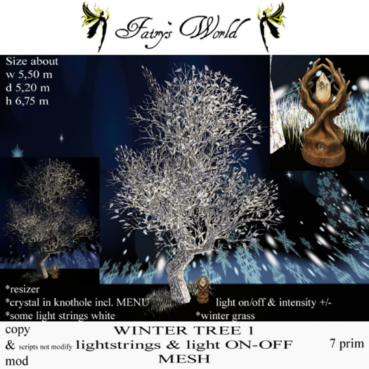 *Fairy`s World* WINTER TREE 1 lightstrings+light ON/OFF MESH