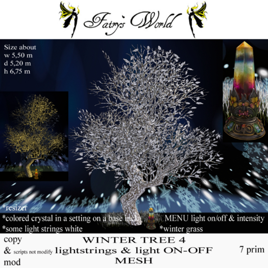 *Fairy`s World* WINTER TREE 4 lightstrings+light ON/OFF MESH