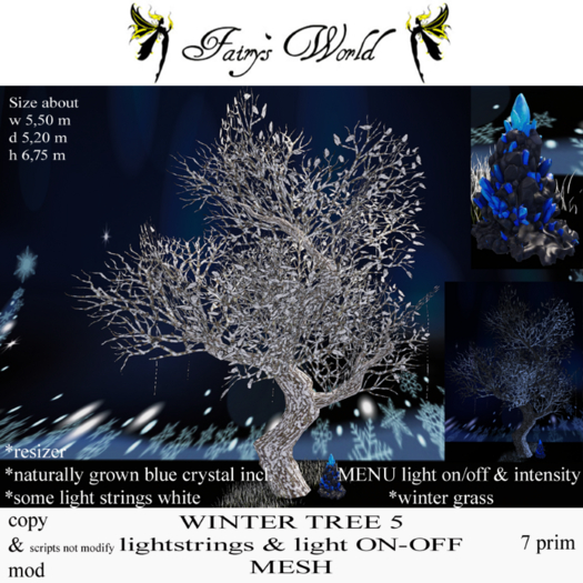 *Fairy`s World* WINTER TREE 5 lightstrings+light ON/OFF MESH