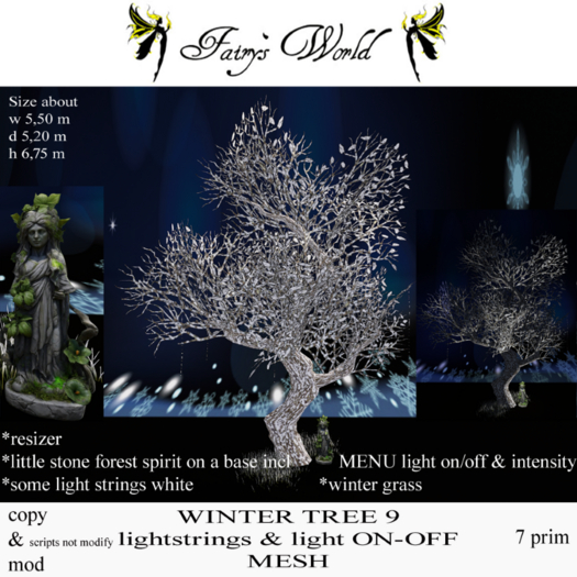 *Fairy`s World* WINTER TREE 9 lightstrings+light ON/OFF MESH