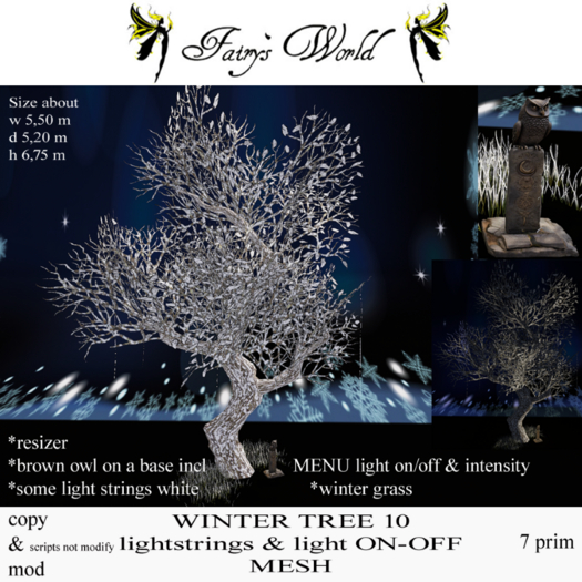 *Fairy`s World* WINTER TREE 10 lightstrings+light ON/OFF MESH