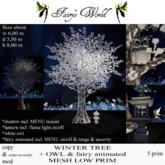 *Fairy`s World* WINTER TREE OWL +fairy animated MESH LOW PRIM