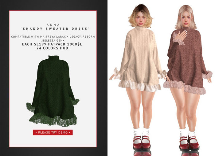 ANNA 'Shaddy  Sweater Dress' Green Lace