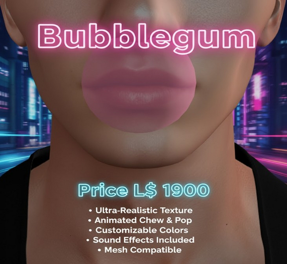 Animated Pink Bubblegum w/ Bubble Pop Sound Effect | Copy/Transfer Virtual Accessory