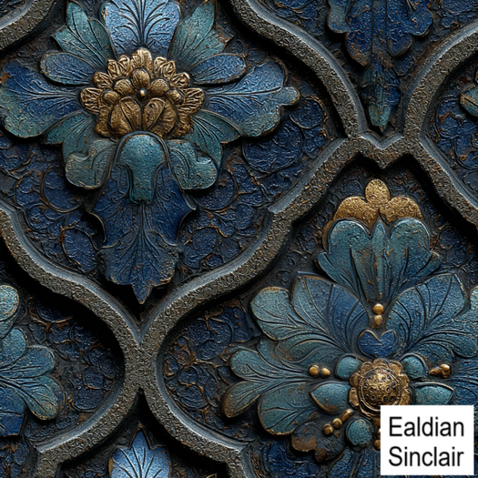 Blue Floral Arabesque Seamless Texture