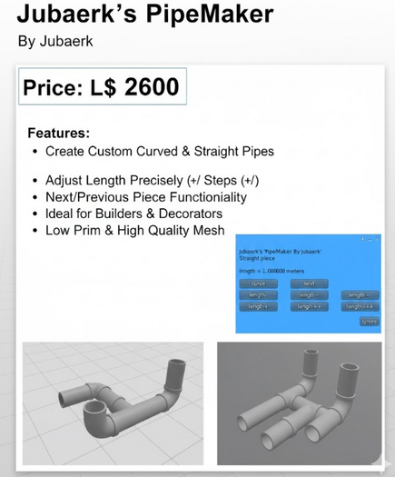  PipeMaker by Jubaerk – Advanced LSL Pipe-Building System for Second Life (Copy/Mod)