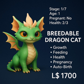 Breedable Dragon Cat – Interactive Pet with Growth, Feeding, Health, Pregnancy & Auto-Birth (Copy/Mod)