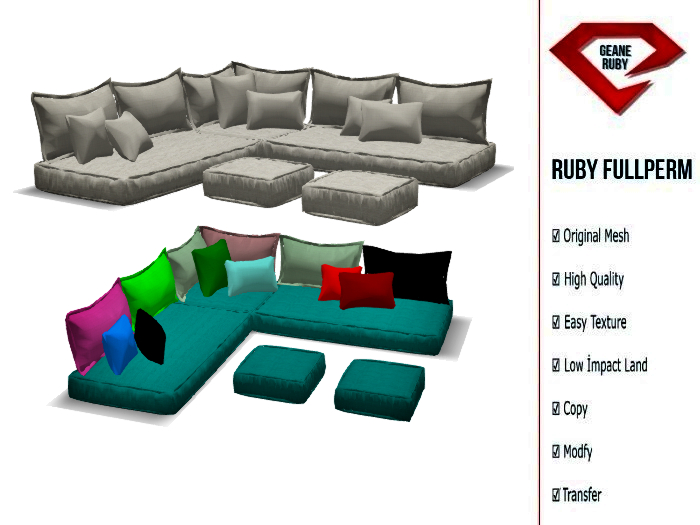 325 [Ruby Full Perm] Large corner mesh sofa