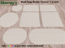 Mesh 8 Rugs Set Berber Texture 1 LI each, edit and color as you like, shrink, stretch, full modify and copy