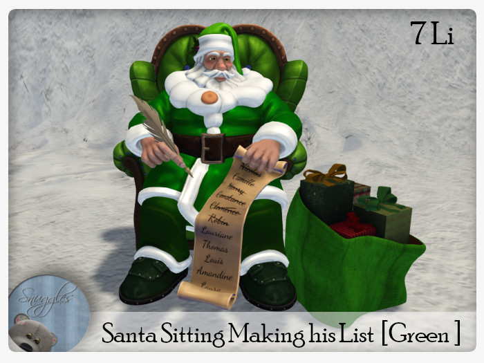Santa Sitting Making his List [Green ] By Snuggles 