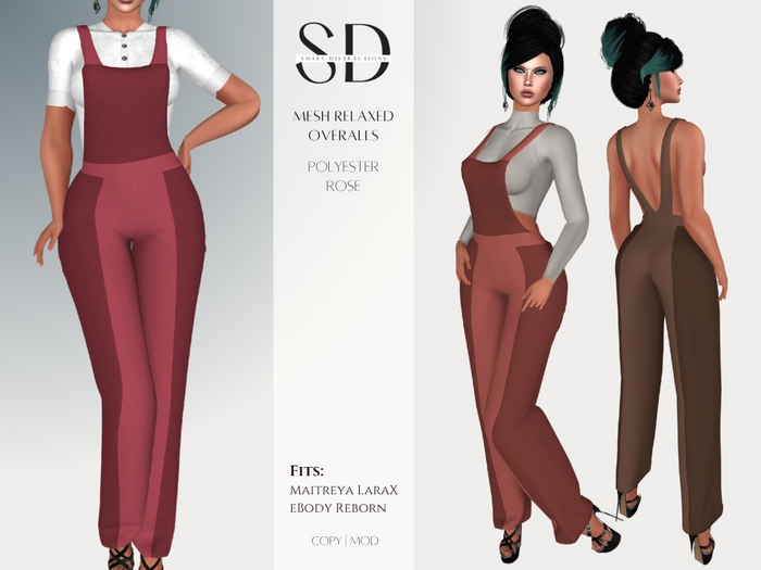 Mesh Relaxed Overalls – Polyester – Rose – Maitreya LaraX|eBody Reborn – Sweet Distractions