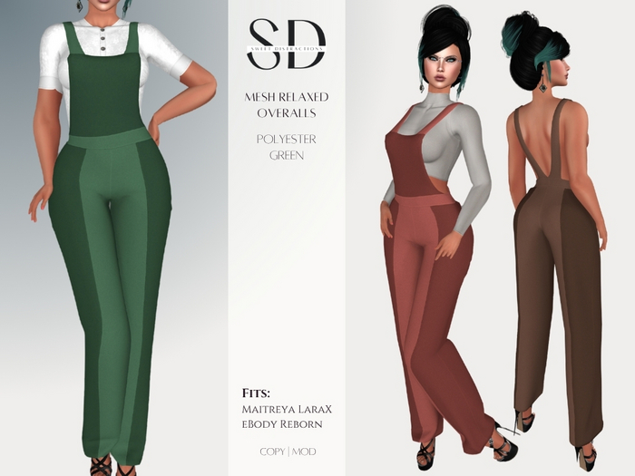 Mesh Relaxed Overalls – Polyester – Green – Maitreya LaraX|eBody Reborn – Sweet Distractions
