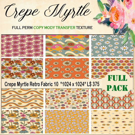 Crepe Myrtle Retro Fabric 10 Fullpack