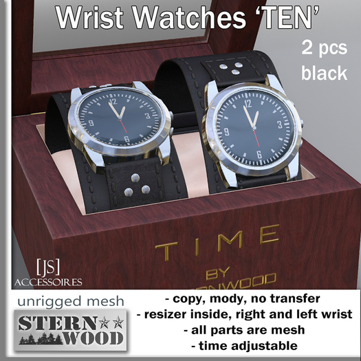 {JS} Wrist Watch 'TEN' - black - 2 pcs