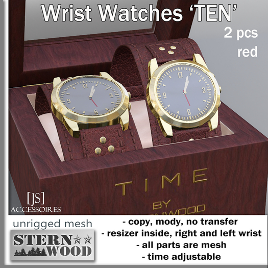 {JS} Wrist Watch 'TEN' - red - 2 pcs
