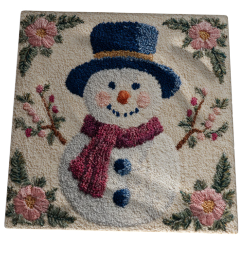 Winter Holiday Snowman Pink Floral Cream Rug