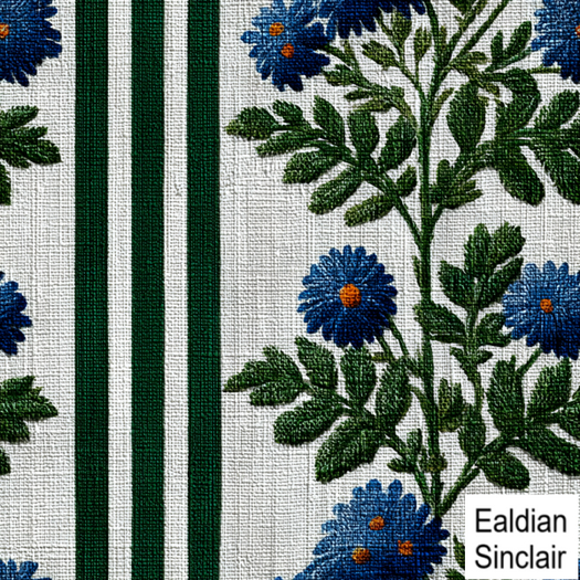 Striped Floral Blue and Green Seamless Texture