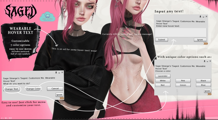SAGED. Wearable Hover Text