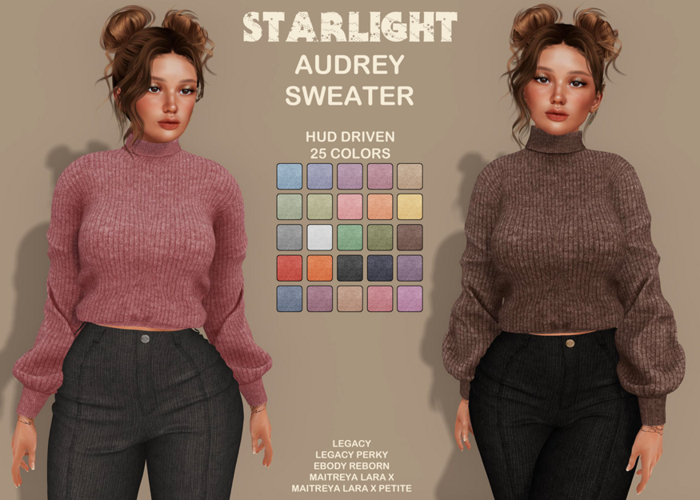 :: SA ::  Audrey - Roll Neck Sweater with HUD - Ribbed