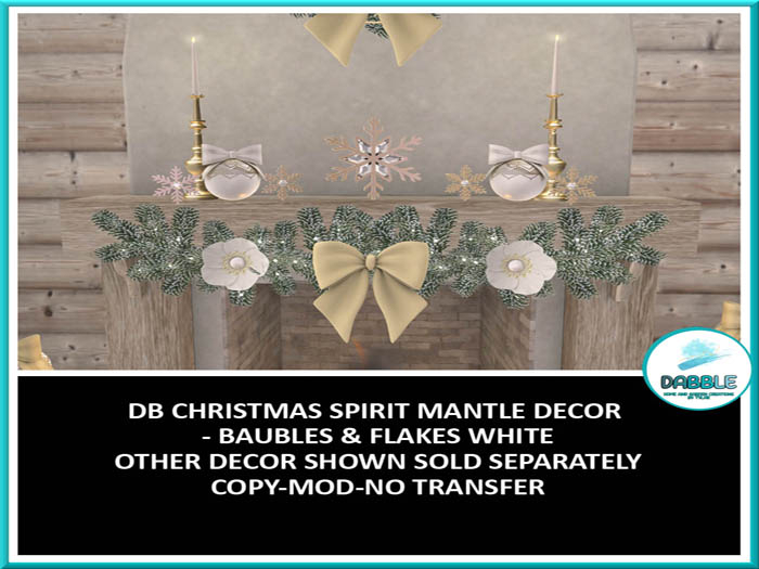 DB CHRISTMAS SPIRIT MANTLE DECOR - BAUBLES & FLAKES WHITE