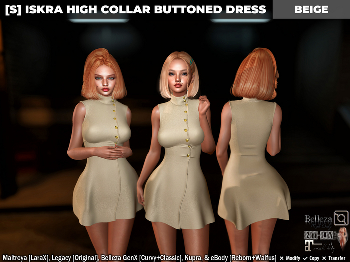 [S] Iskra High Collar Buttoned Dress Beige
