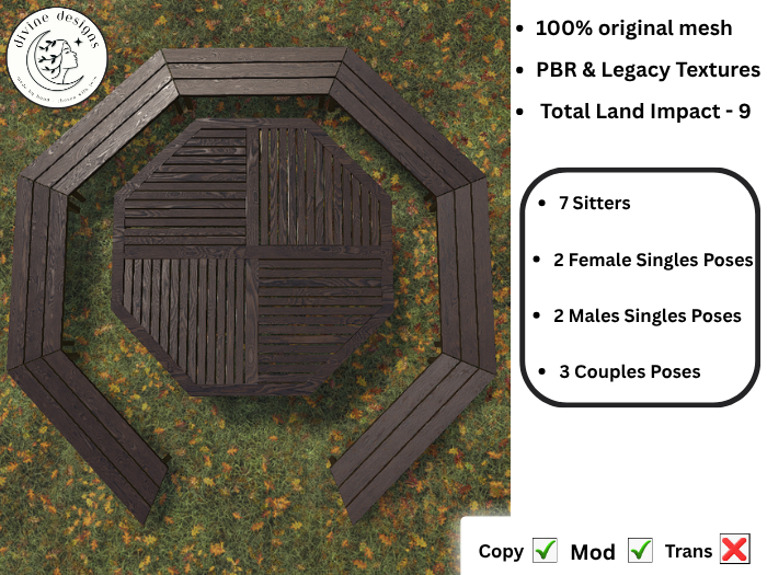 Second Life Marketplace - Octagon Table & Bench Set - Wenge