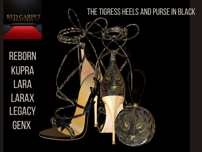 Red Carpet Tigress Heels and Purse Collection In Black