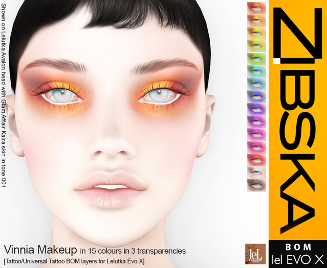 Zibska Evo X ~ Vinnia Makeup in 15 colors in 3 transparencies with tattoo & universal tattoo