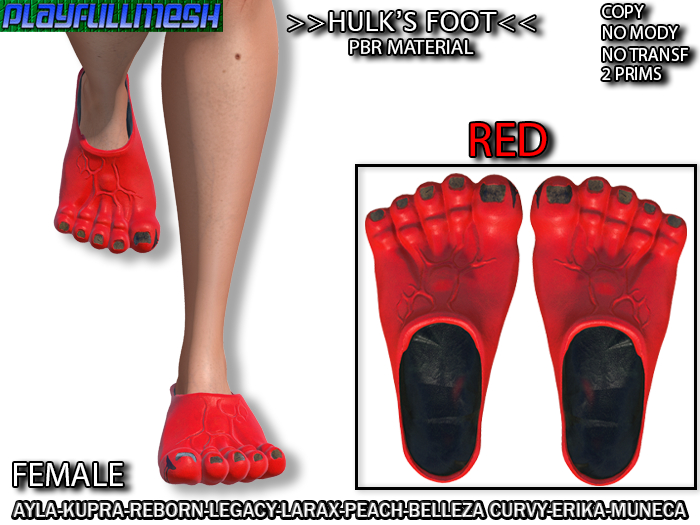 **Hulk's Foot FEMALE (RED)**PlayFullMesh