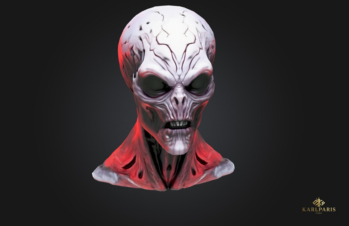 Alien Bust Statue – Sci-Fi Horror Extraterrestrial Sculpture Decor