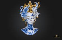 Porcelain Elegance 2 Bust Sculpture – Blue & Gold Goddess Decor