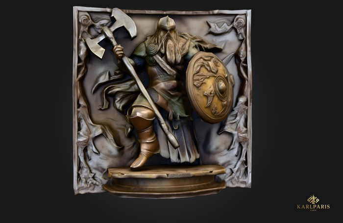 Viking Warrior Relief Painting Statue – Norse Battle Wall Sculpture