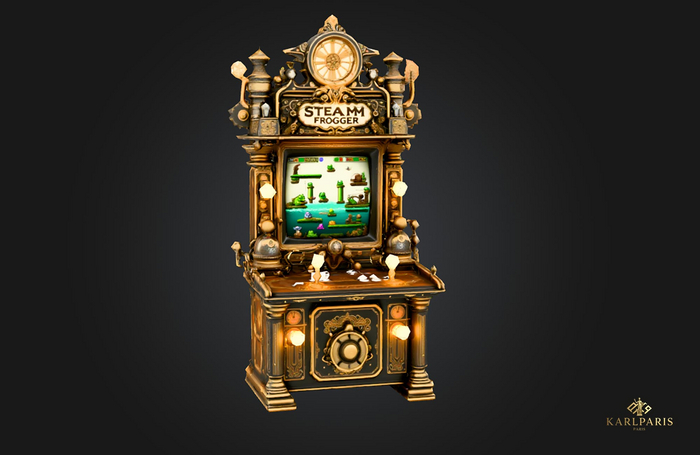 Steampunk Arcade Machine – Retro Game Cabinet Decor