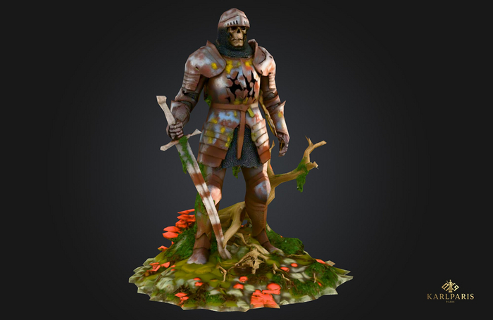 Broken Statue of a Medieval Knight – Eerie Gothic Undead Warrior Sculpture Decor