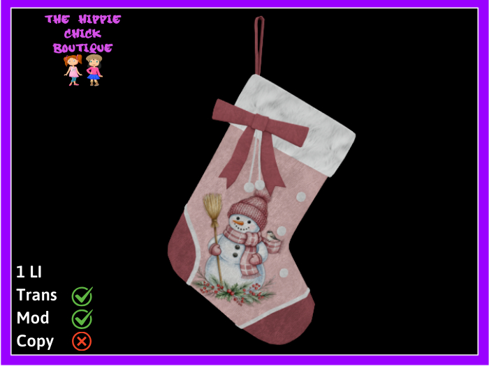 Christmas Stocking Snowman Pink Trans