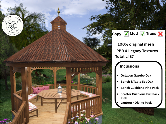 Octagon Gazebo - Oak - Divine Pack 