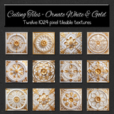 *Wallflowers* Ceiling Tiles - Ornate White & Gold