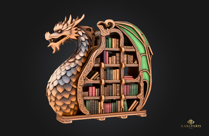 Library Dragon Bookshelf – Fantasy Dragon Library Decor