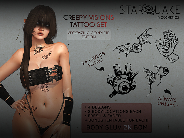 [starQuake] Creepy Visions Tattoos set Spookzilla Complete