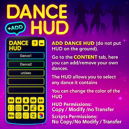 Dance HUD Animator – Customizable Bento Dance Controller – Copy/Modify – No Transfer