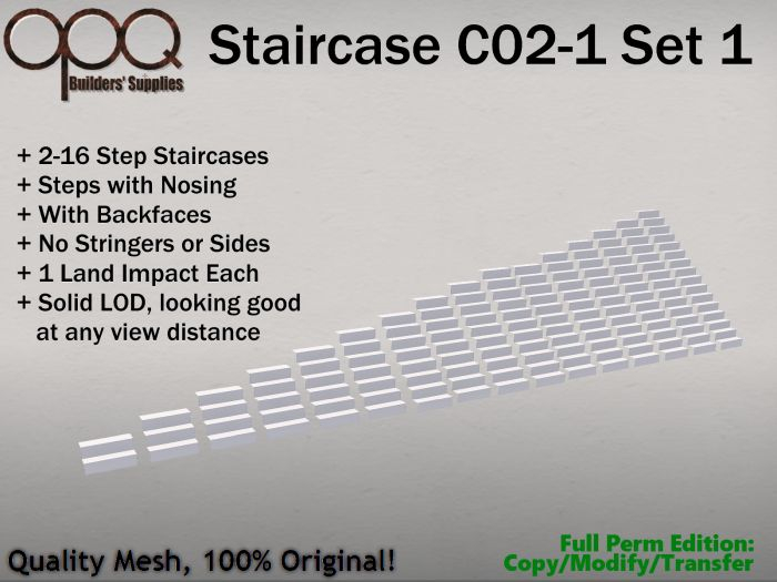 Full Perm 1 LI 2-16 Step Staircases - OPQ Staircase C02-1 Set 1