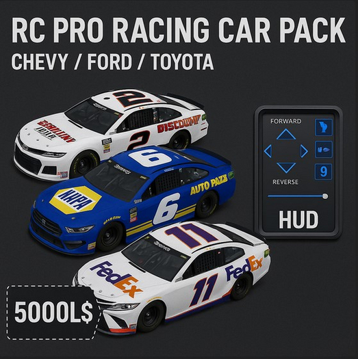 RC Pro Toy Racing Car Pack – Chevy / Ford / Toyota (HUD Controlled)