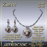 ZUZEE Scout Necklace & Earrings Set OP - Red Ruby White Diamond Silver