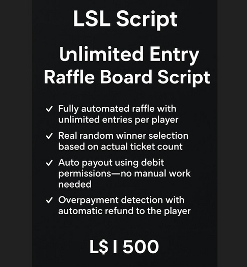 Unlimited Entry Raffle Board Script – Automatic Winner Picker, Debit-Permission Payout System (Copy/Mod)